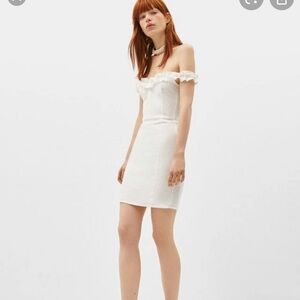 NWT Bershka White Linen off shoulder Mini dress